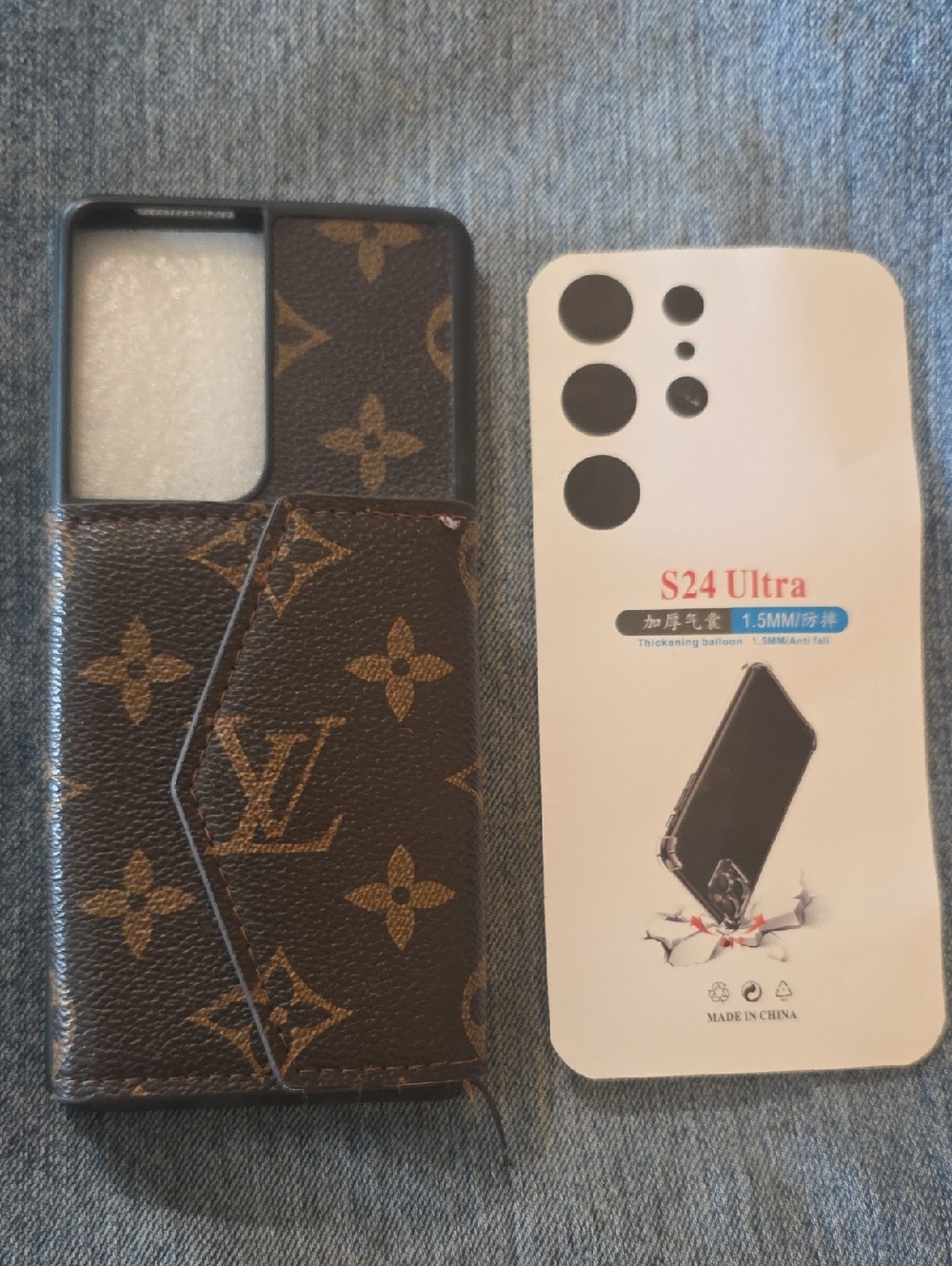 Brown Monogram-Style Wallet Phone Case for S24 Ultra